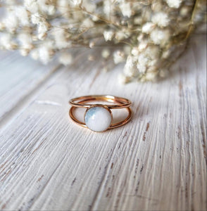 Milky Fern Simplicity Double Banded Round Ring - 14K Rose Gold Filled