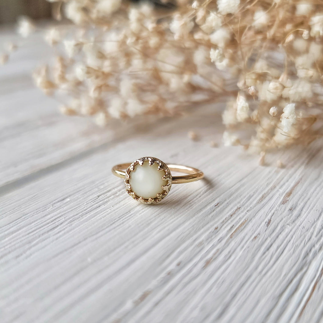 Milky Fern Elegance Round Ring - 14K Yellow Gold Filled