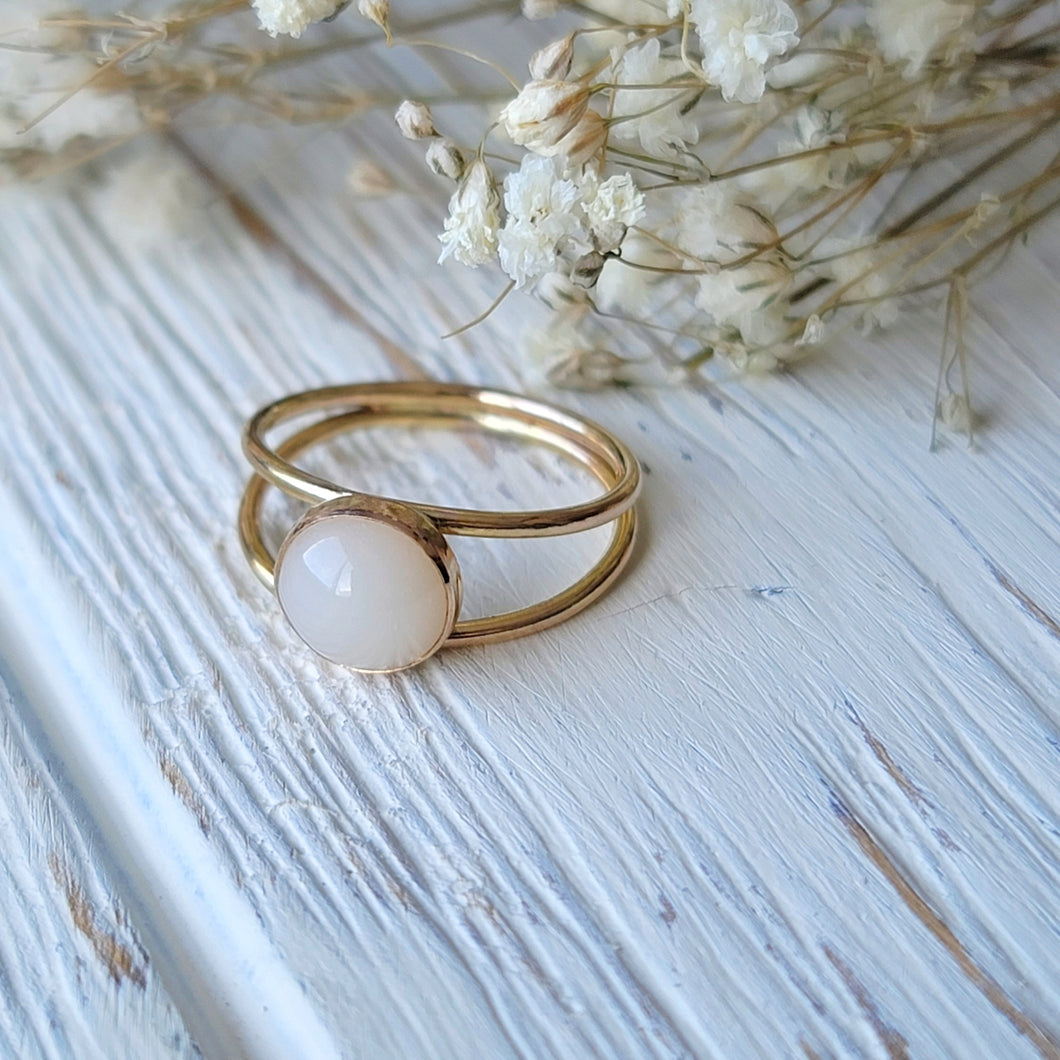 Milky Fern Simplicity Double Banded Ring - 14K Yellow Gold Filled