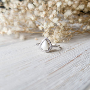 Milky Fern Halo Tear Drop Ring