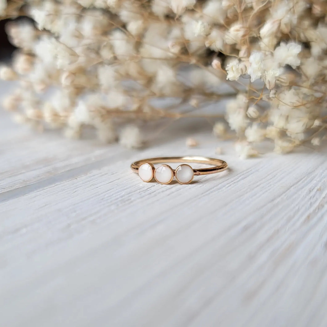 Milky Fern Triple Cab Stacking Ring - Rose Gold Filled